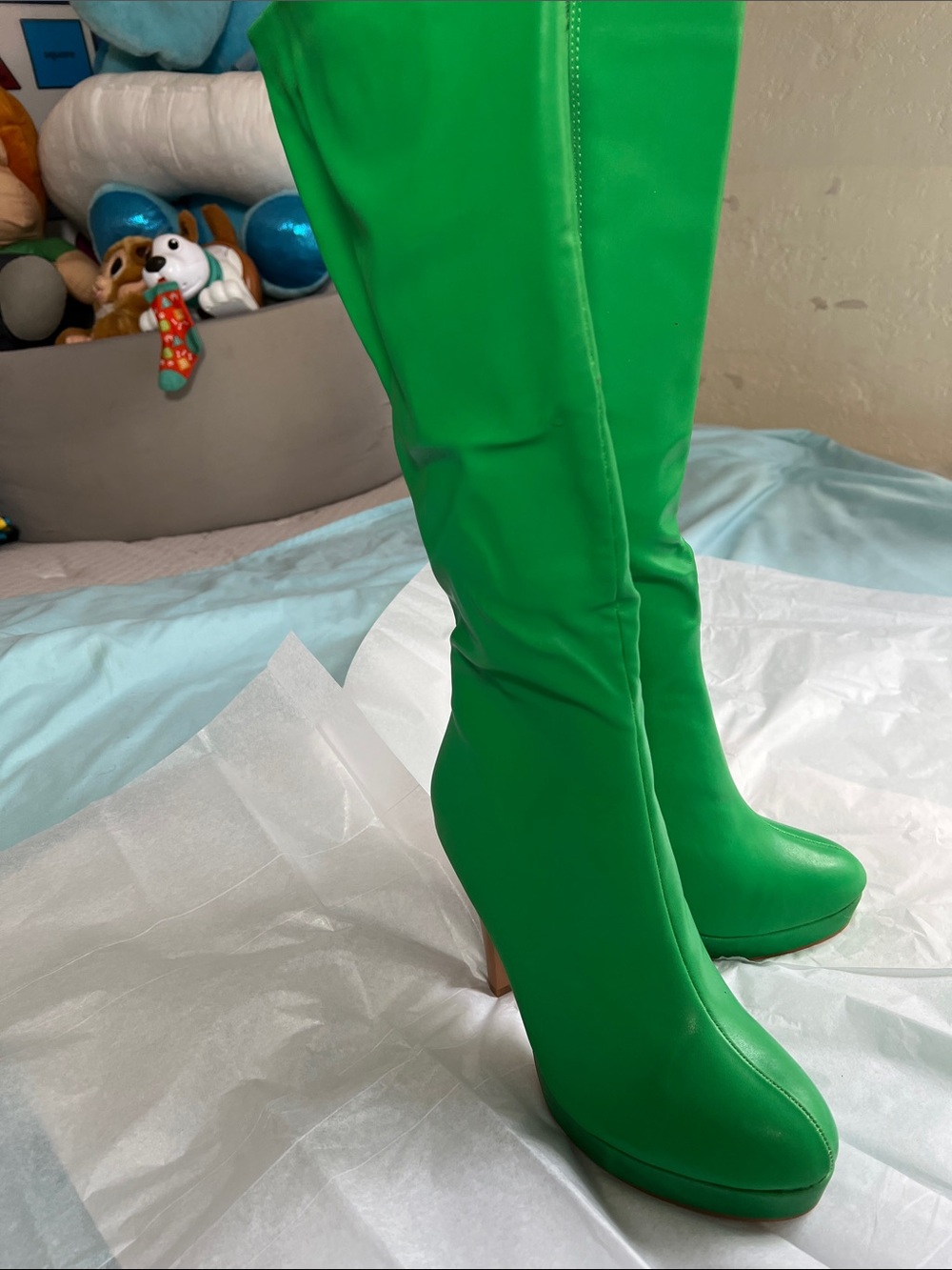 Women's-Knee high Green Platform Boots